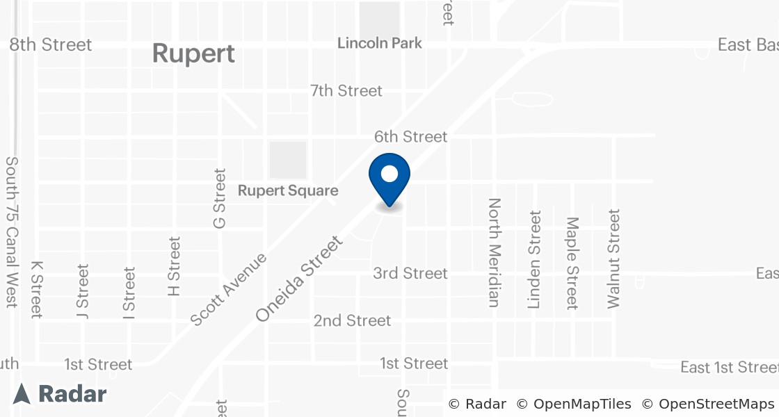 Map of Dairy Queen Location:: 424 Oneida Street, Rupert, ID, 83350